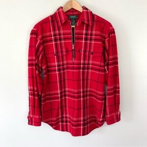 LRL Ralph Lauren Red Plaid Flannel Quarter Zip Shirt S